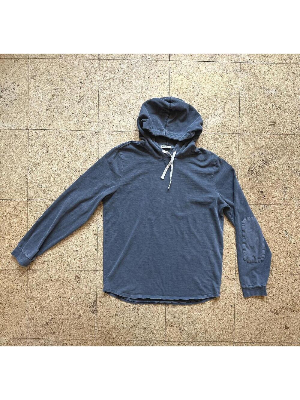 MARINE LAYER Hooded Long Sleeve Pullover Men's Large Gray Elbow Patches Cotton